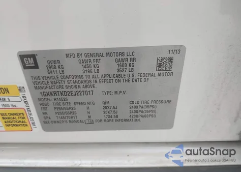 2014 GMC Acadia Denali из США, поврежденный, VIN 1GKKRTKD2EJ227017